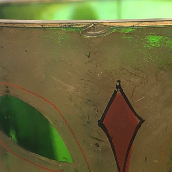 VINTAGE GREEN GLASS GILT VASE HAND PAINTED - Picture 9 of 10